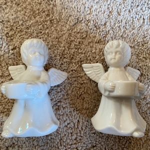 Set of 2 White Child Angel Candle Stick Holders